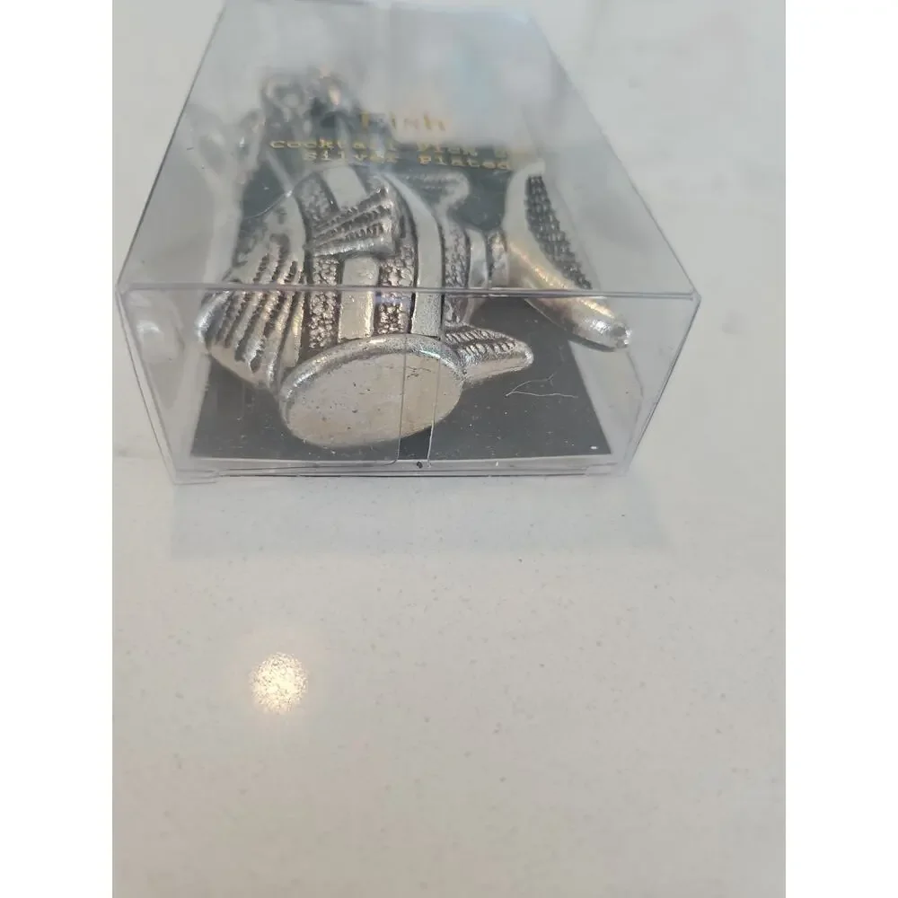 Spain Silver Plated Cocktail Appetizer Hors D' Oeuvre Fish Holder & 6 Mini Forks